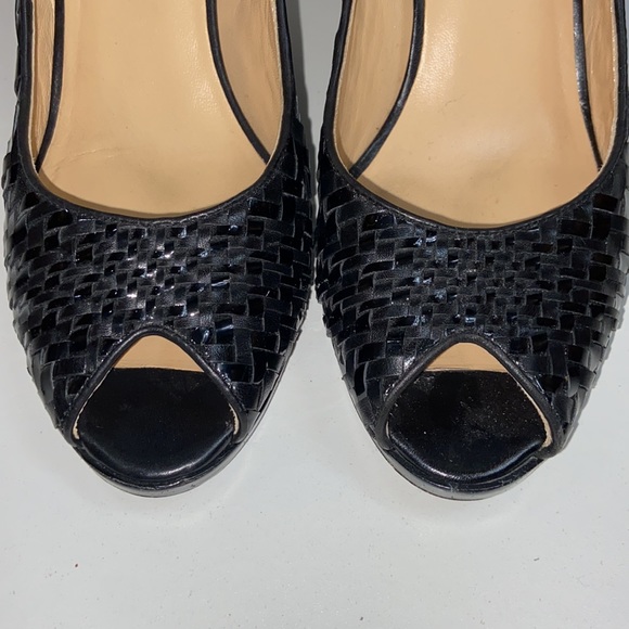 Cole Haan I Black Woven Leather Open Toe Heels 10 - Picture 3 of 8
